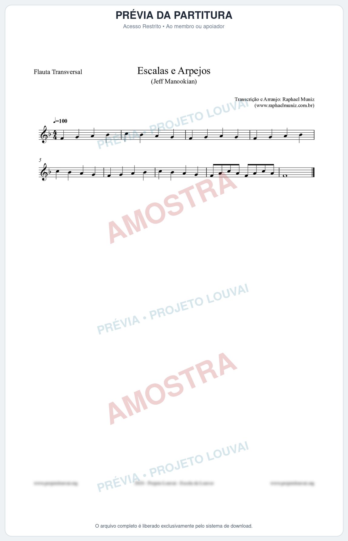 Prévia protegida da primeira página da partitura Partitura para Flauta Transversal - Escalas e Arpejos - Jeff Manookian