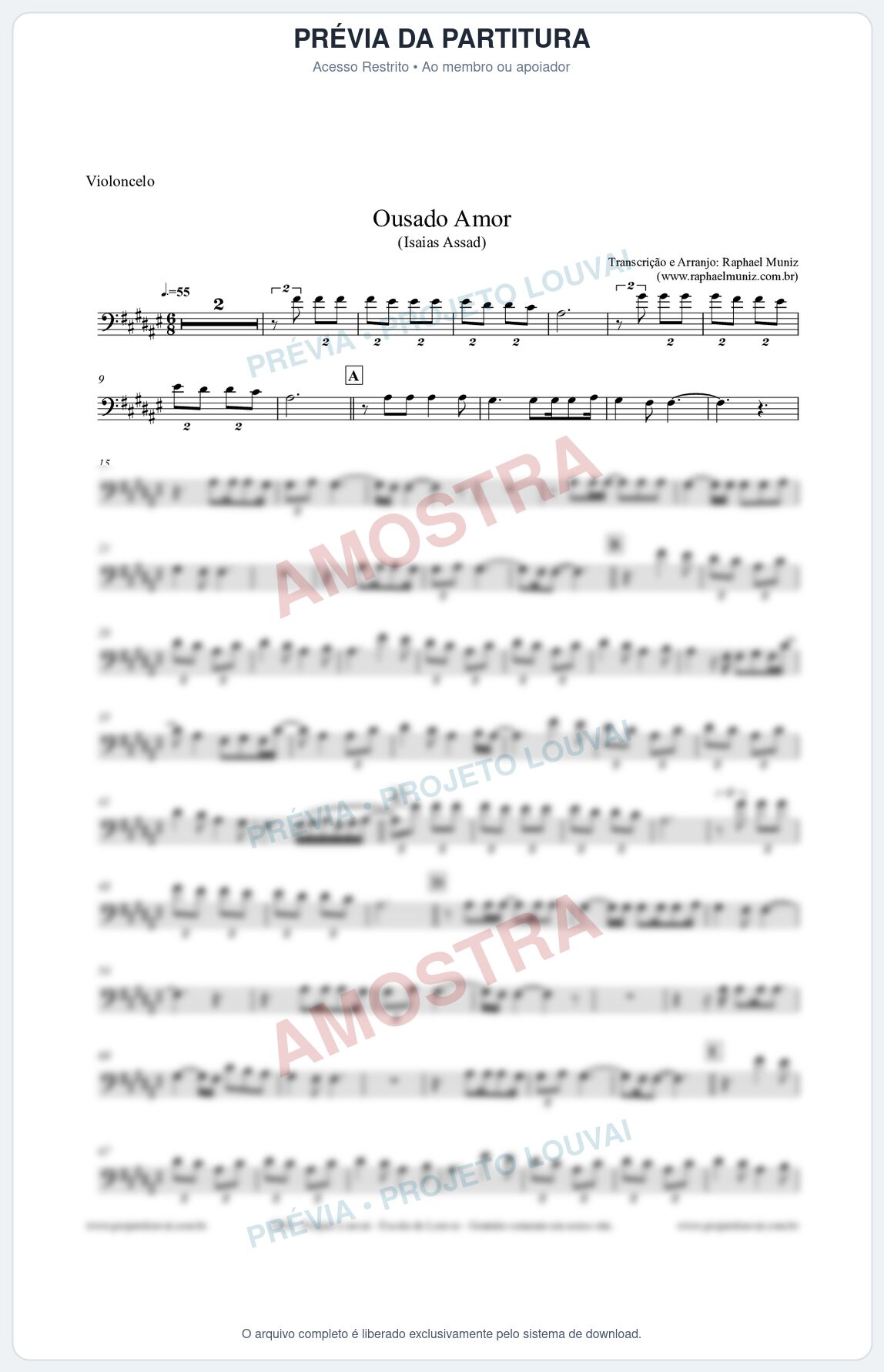 Prévia protegida da primeira página da partitura Partitura para Violoncelo - Ousado Amor (Reckless Love) - Isaias Saad
