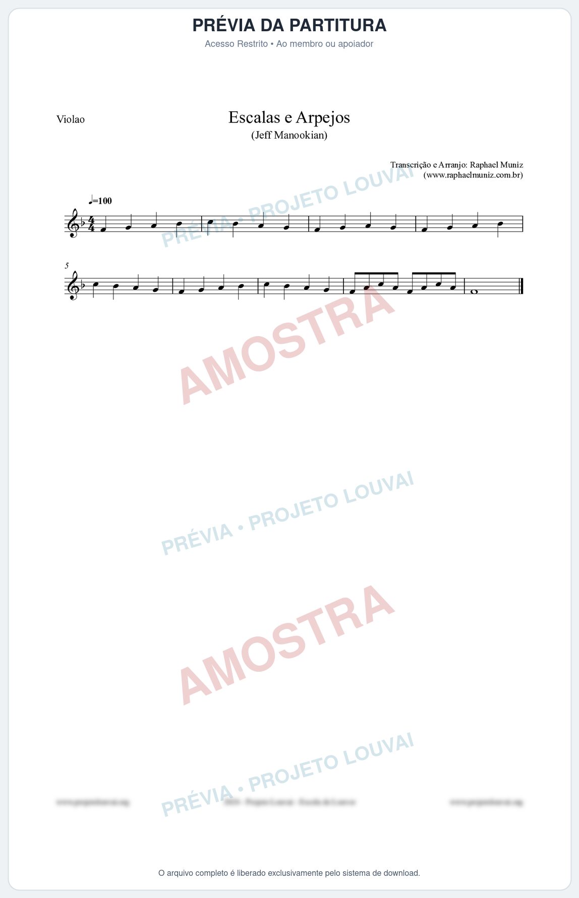 Prévia protegida da primeira página da partitura Partitura para Violão - Escalas e Arpejos - Jeff Manookian