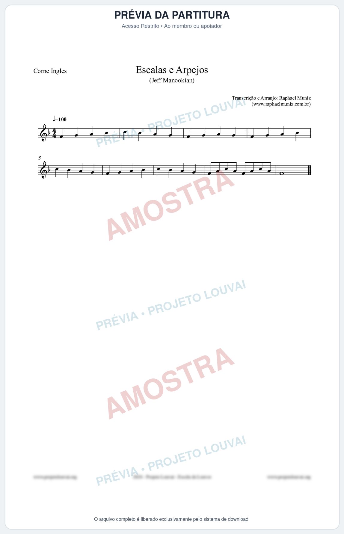 Prévia protegida da primeira página da partitura Partitura para Corne Inglês - Escalas e Arpejos - Jeff Manookian