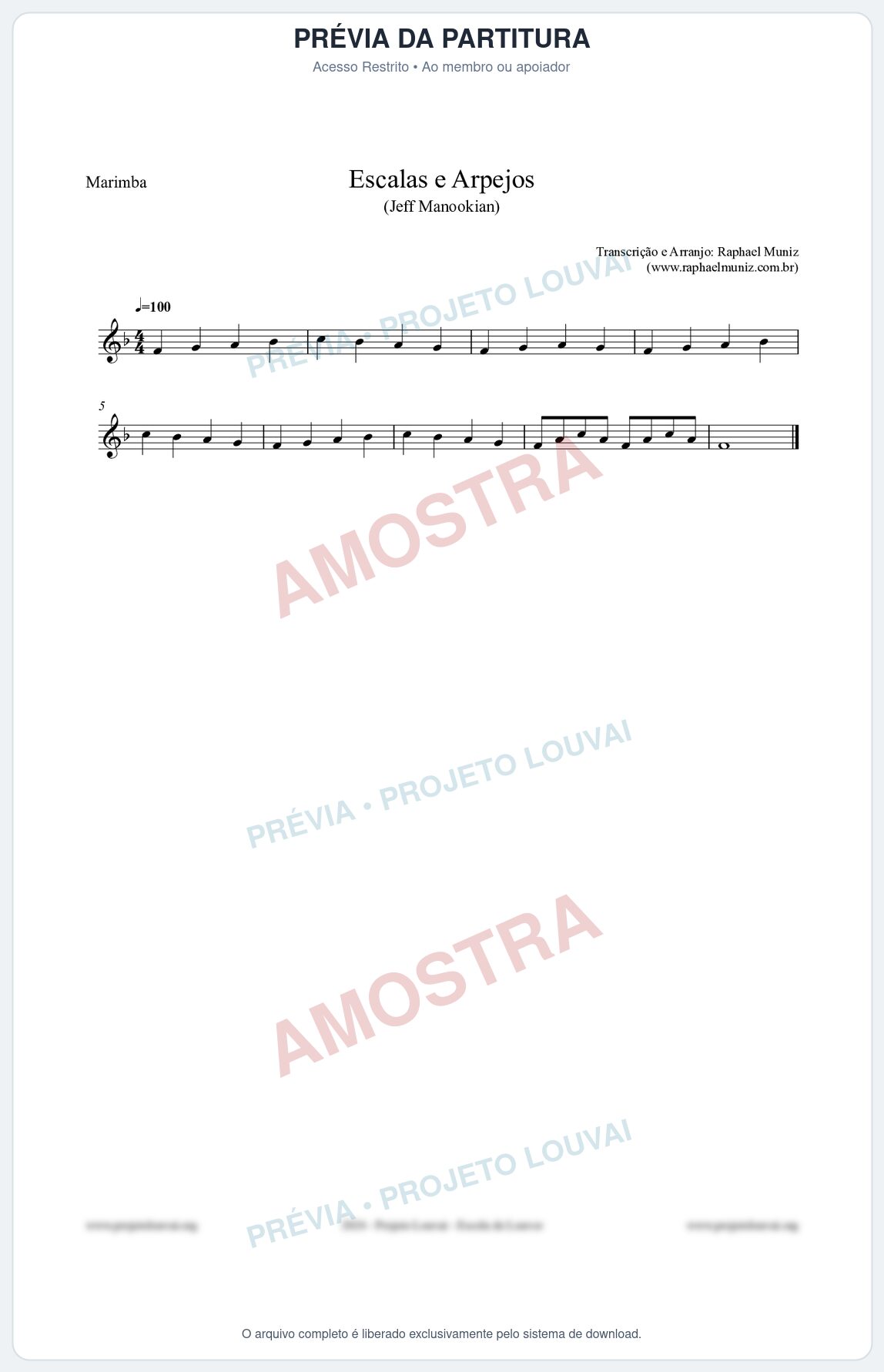 Prévia protegida da primeira página da partitura Partitura para Marimba - Escalas e Arpejos - Jeff Manookian