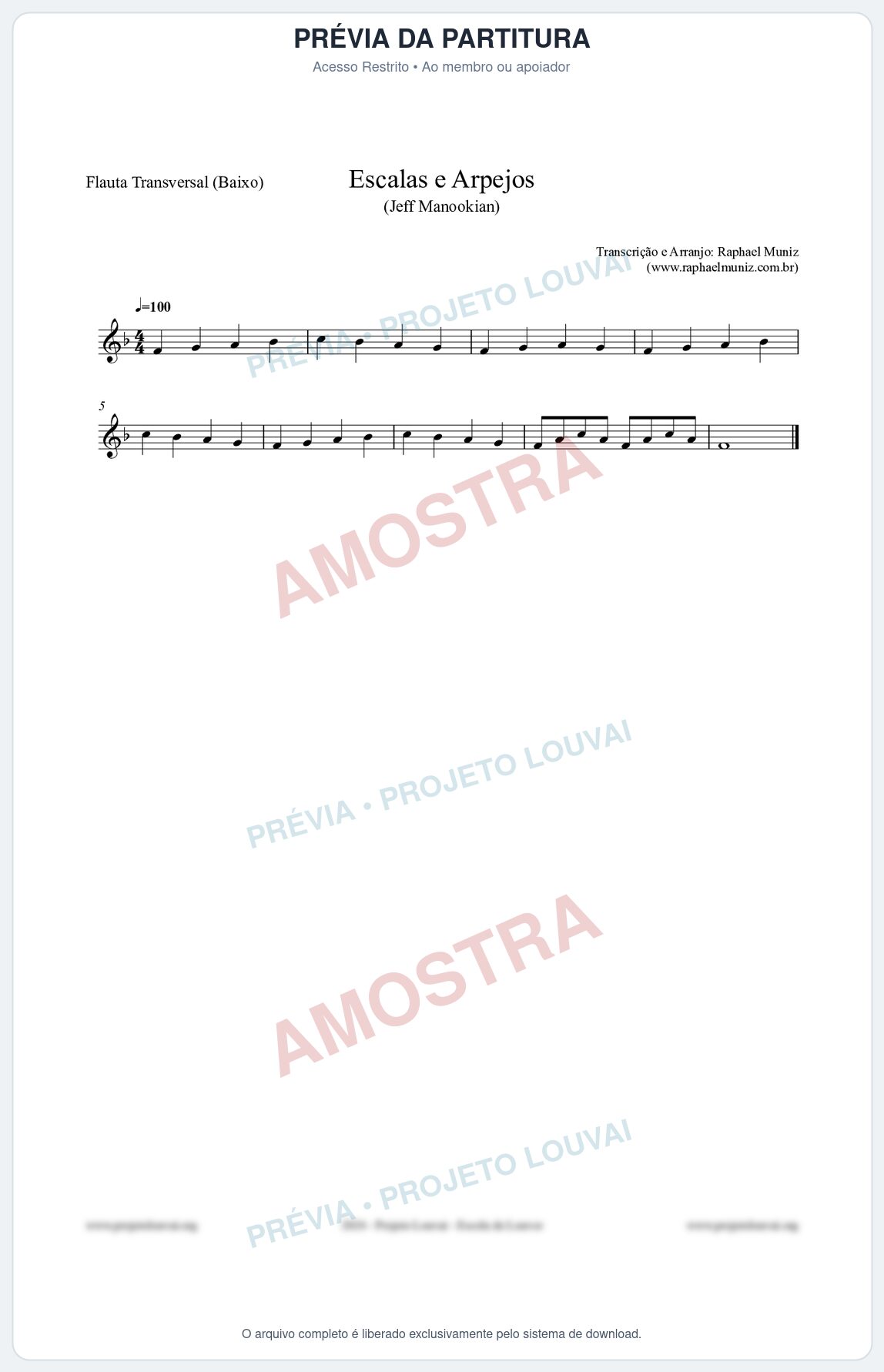 Prévia protegida da primeira página da partitura Partitura para Flauta Transversal (Baixo) - Escalas e Arpejos - Jeff Manookian