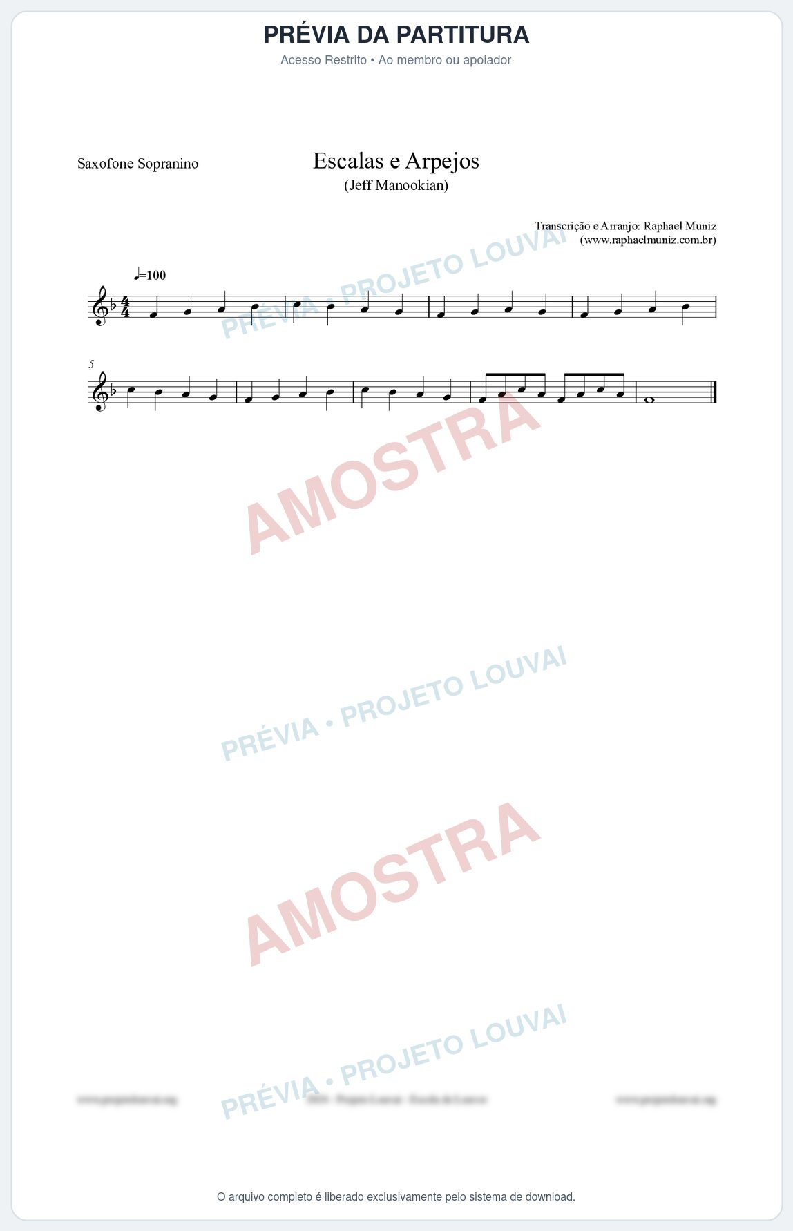Prévia protegida da primeira página da partitura Partitura para Saxophone Sopranino - Escalas e Arpejos - Jeff Manookian
