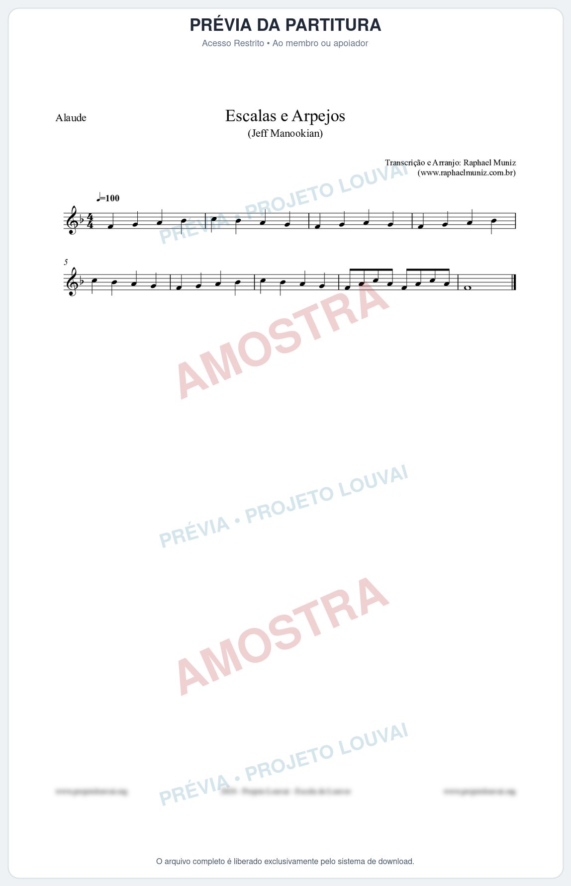 Prévia protegida da primeira página da partitura Partitura para Alaúde - Escalas e Arpejos - Jeff Manookian