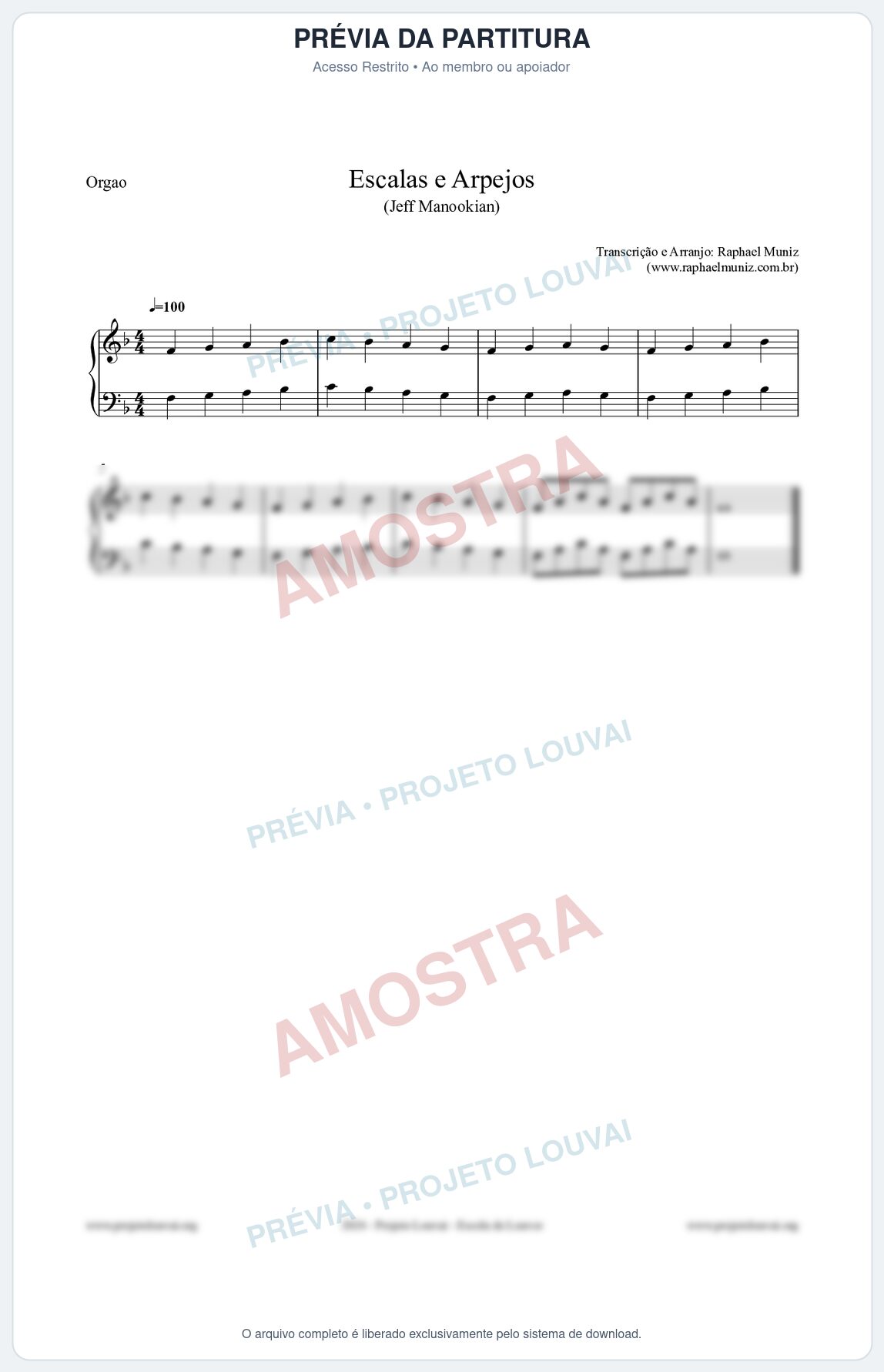 Prévia protegida da primeira página da partitura Partitura para Órgão - Escalas e Arpejos - Jeff Manookian