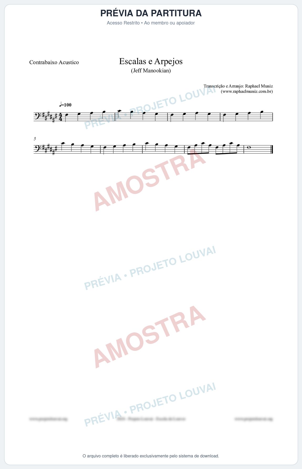 Prévia protegida da primeira página da partitura Partitura para Contrabaixo Acústico - Escalas e Arpejos - Jeff Manookian