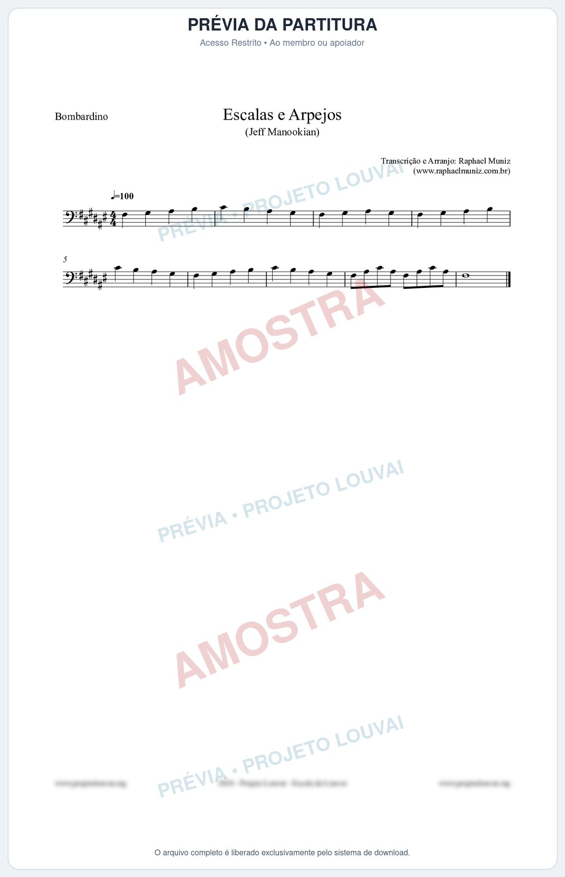 Prévia protegida da primeira página da partitura Partitura para Bombardino - Escalas e Arpejos - Jeff Manookian