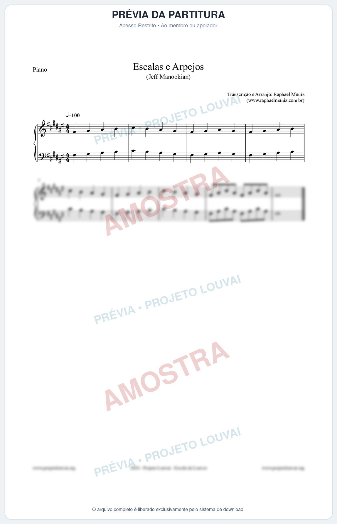 Prévia protegida da primeira página da partitura Partitura para Piano - Escalas e Arpejos - Jeff Manookian