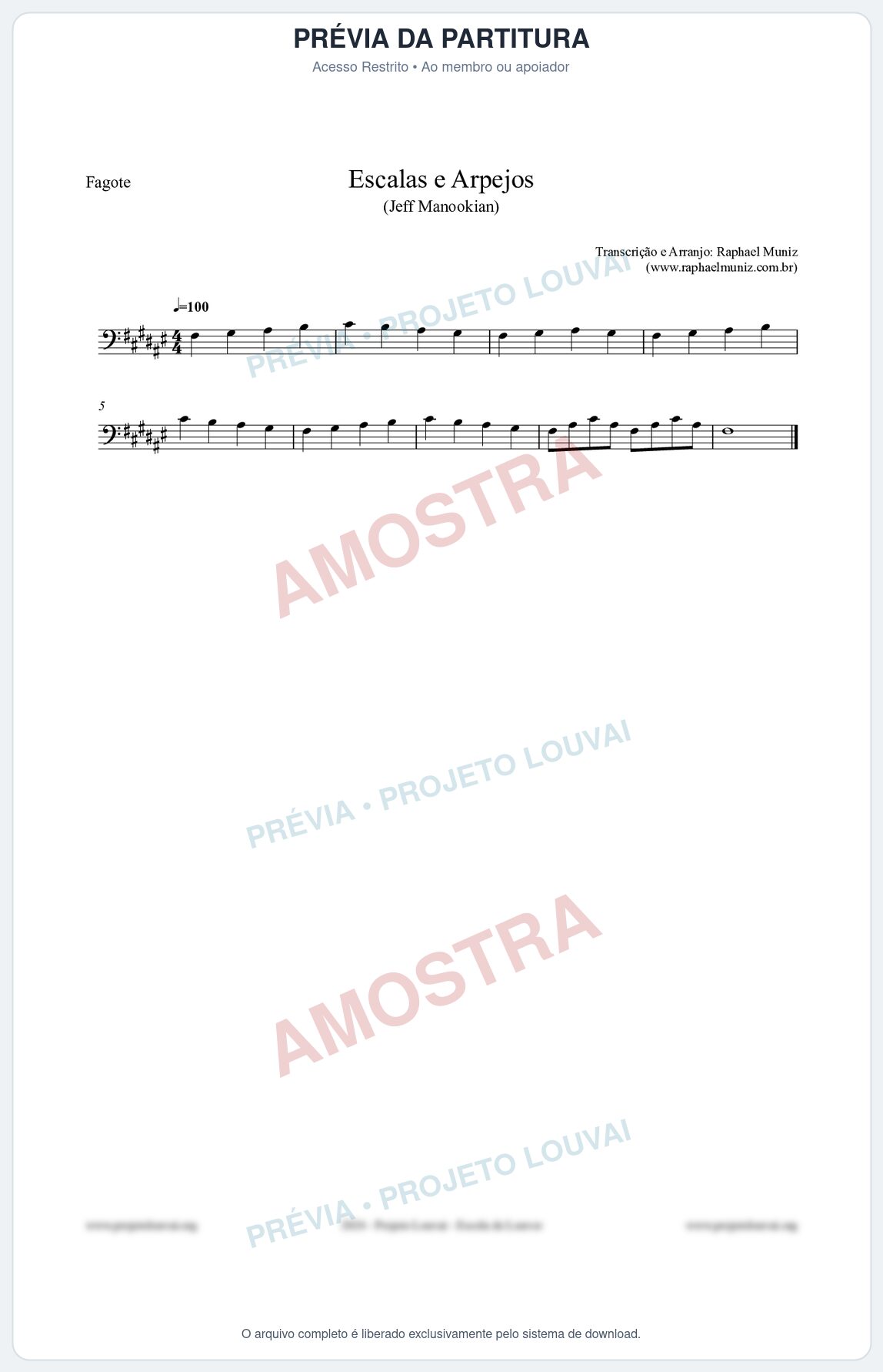 Prévia protegida da primeira página da partitura Partitura para Fagote - Escalas e Arpejos - Jeff Manookian