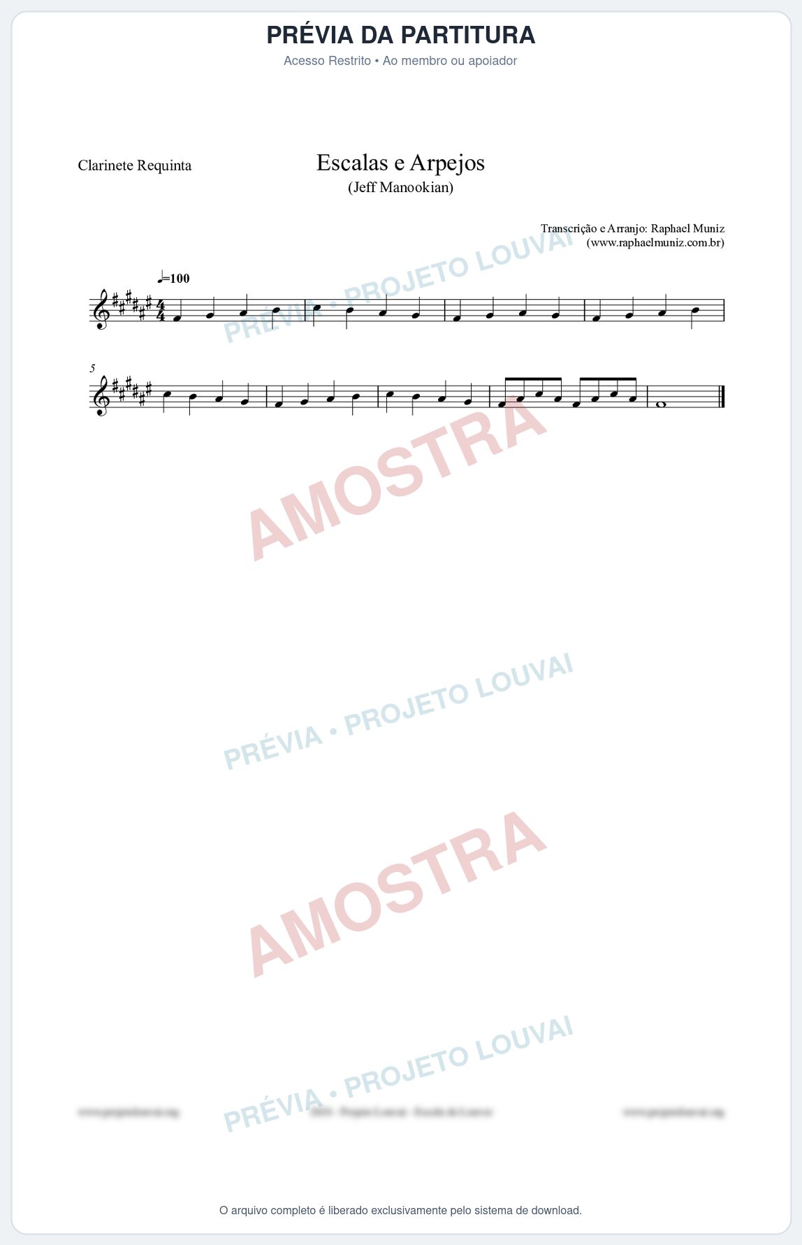 Prévia protegida da primeira página da partitura Partitura para Clarinete Requinta - Escalas e Arpejos - Jeff Manookian