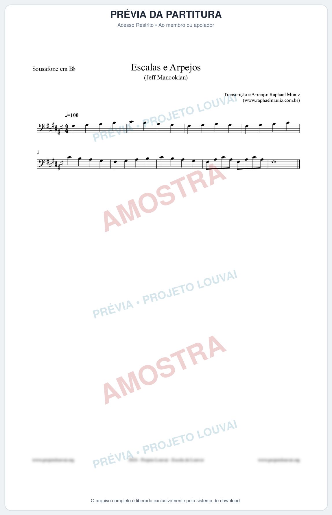 Prévia protegida da primeira página da partitura Partitura para Sousafone em Bb - Escalas e Arpejos - Jeff Manookian