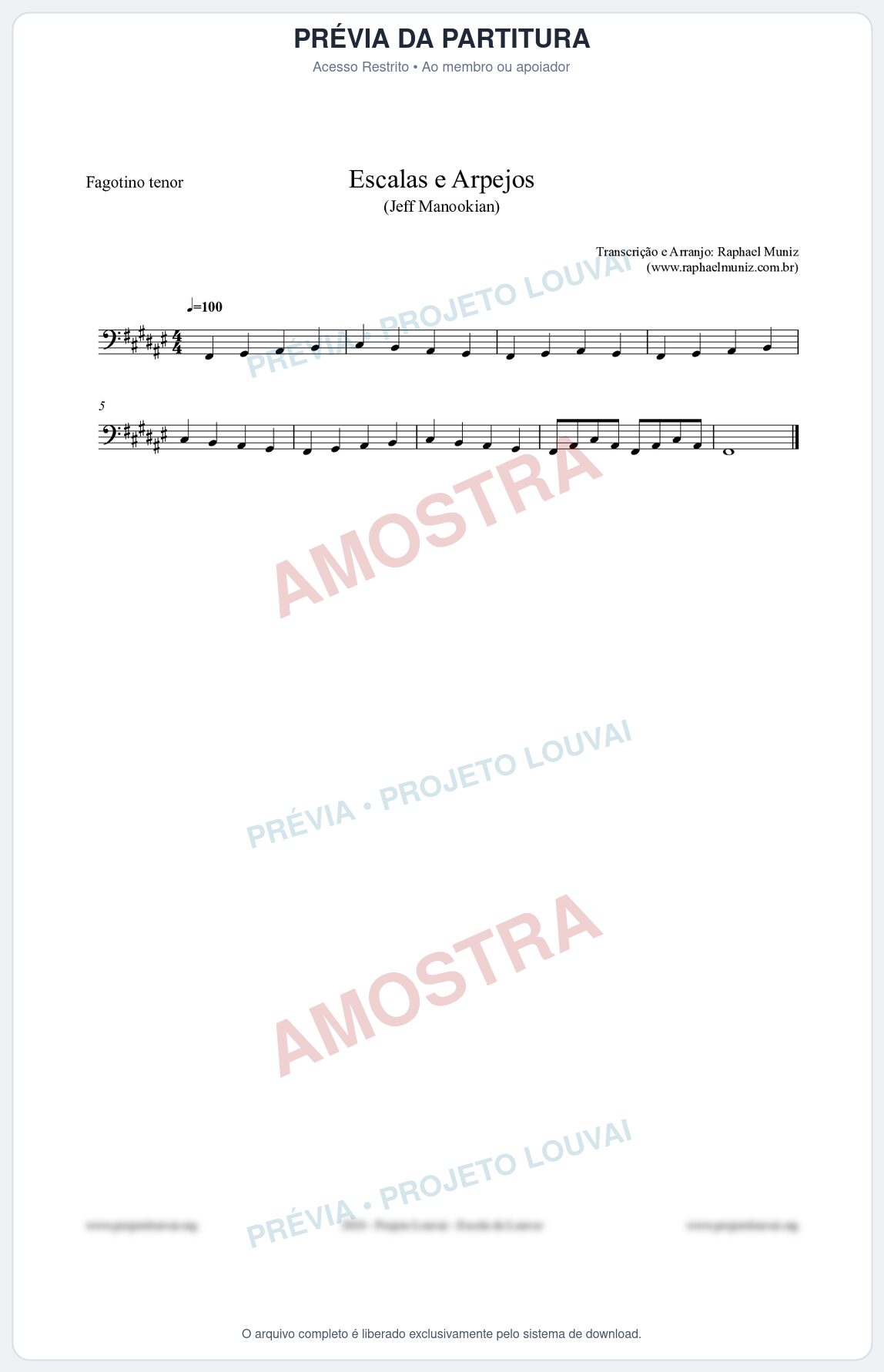 Prévia protegida da primeira página da partitura Partitura para Fagotino tenor - Escalas e Arpejos - Jeff Manookian