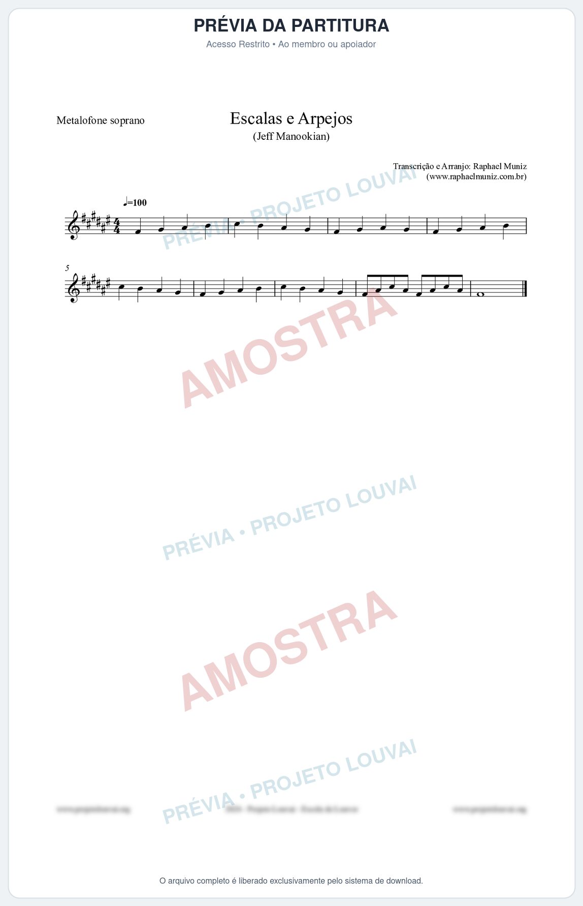 Prévia protegida da primeira página da partitura Partitura para Metalofone soprano - Escalas e Arpejos - Jeff Manookian