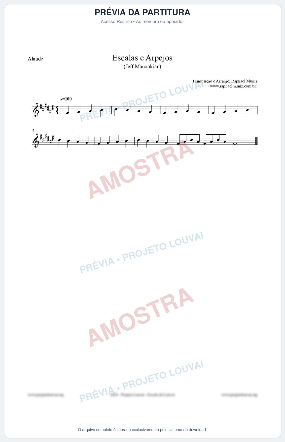 Prévia protegida da primeira página da partitura Partitura para Alaúde - Escalas e Arpejos - Jeff Manookian