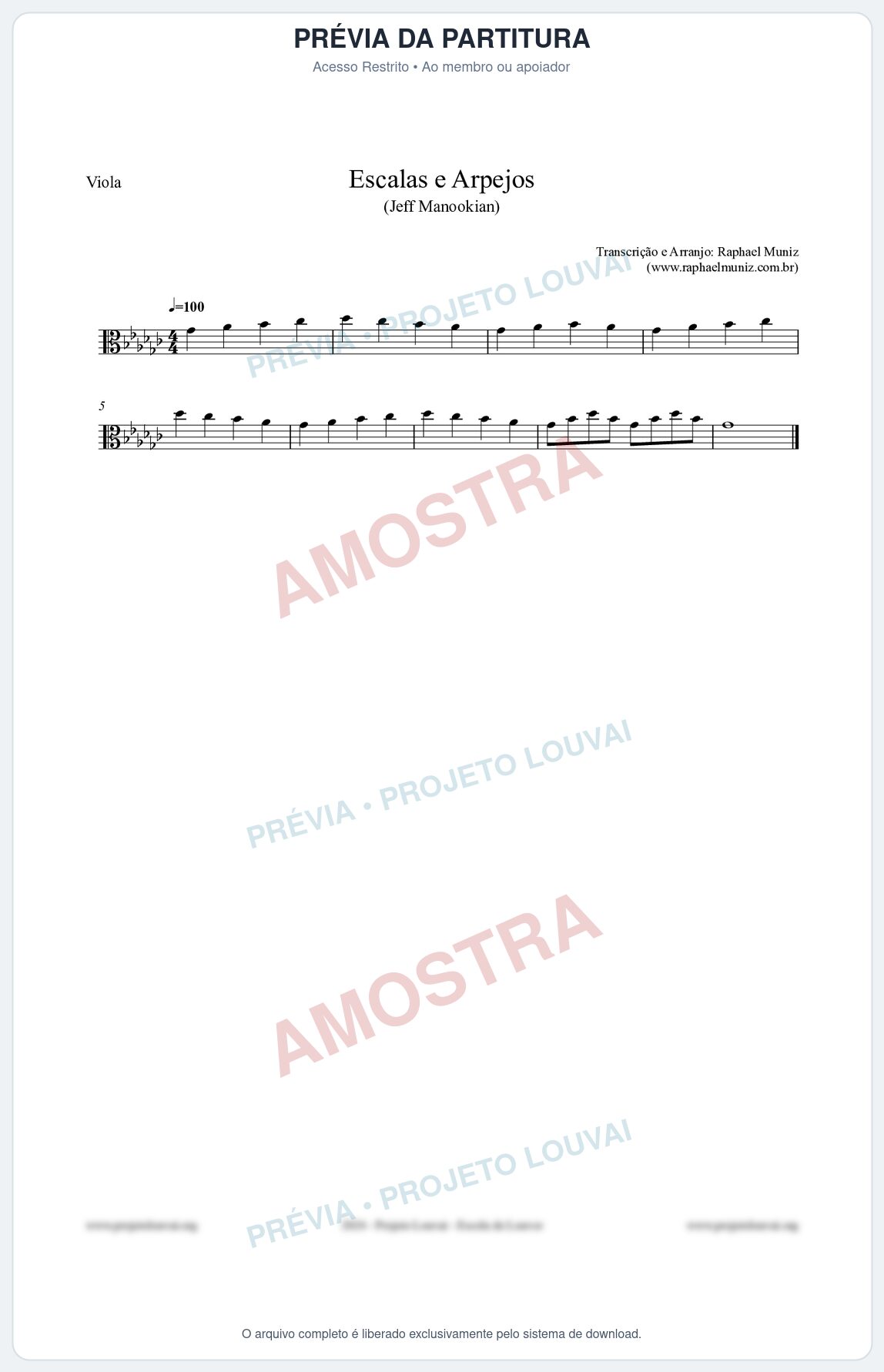 Prévia protegida da primeira página da partitura Partitura para Viola - Escalas e Arpejos - Jeff Manookian