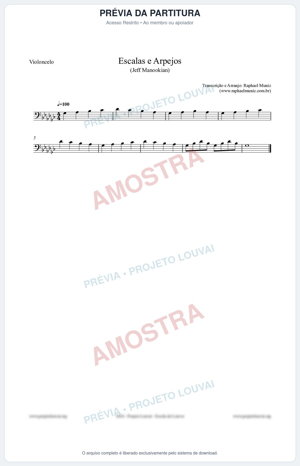 Prévia protegida da primeira página da partitura Partitura para Violoncelo - Escalas e Arpejos - Jeff Manookian