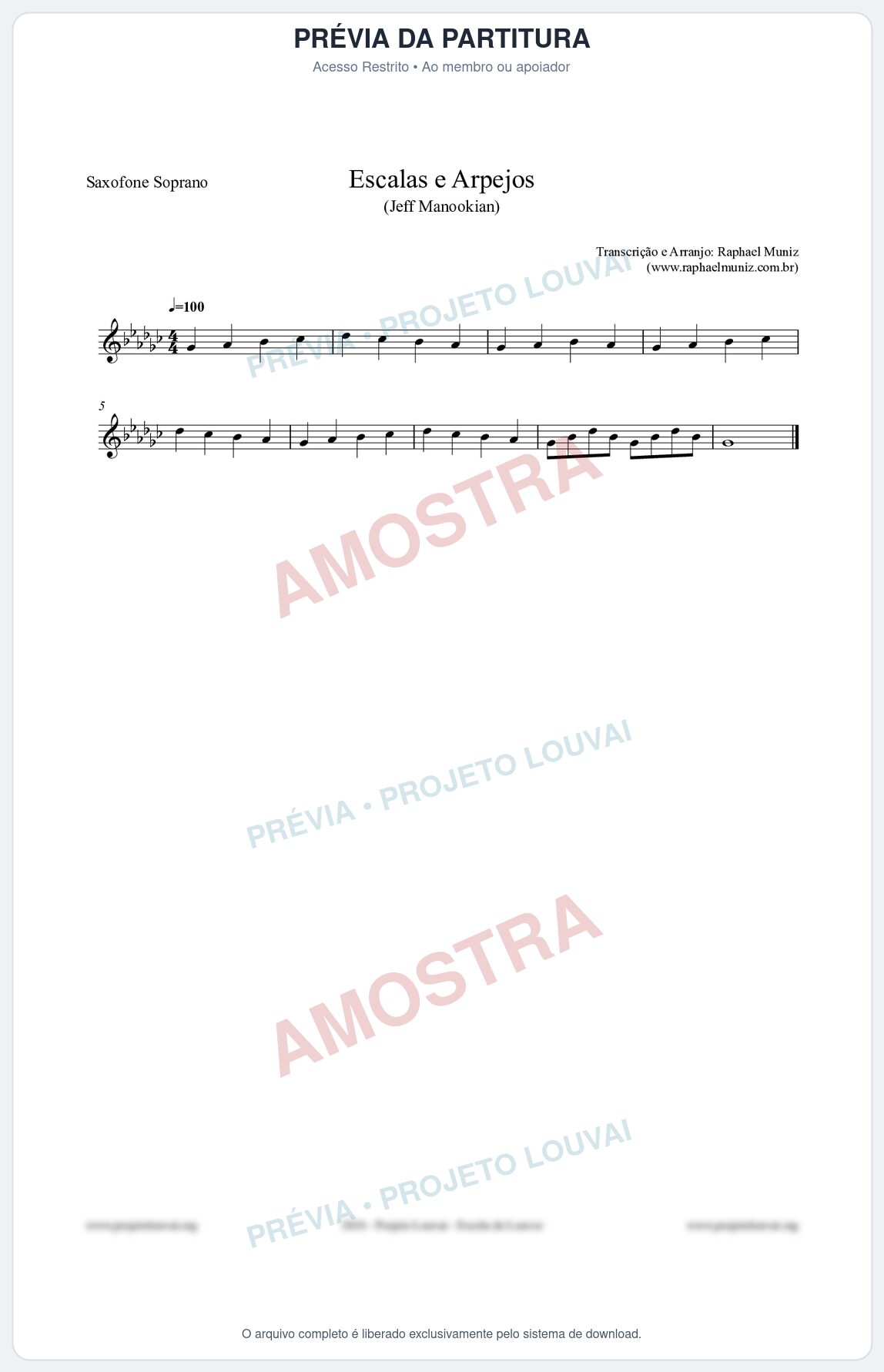 Prévia protegida da primeira página da partitura Partitura para Saxofone Soprano - Escalas e Arpejos - Jeff Manookian