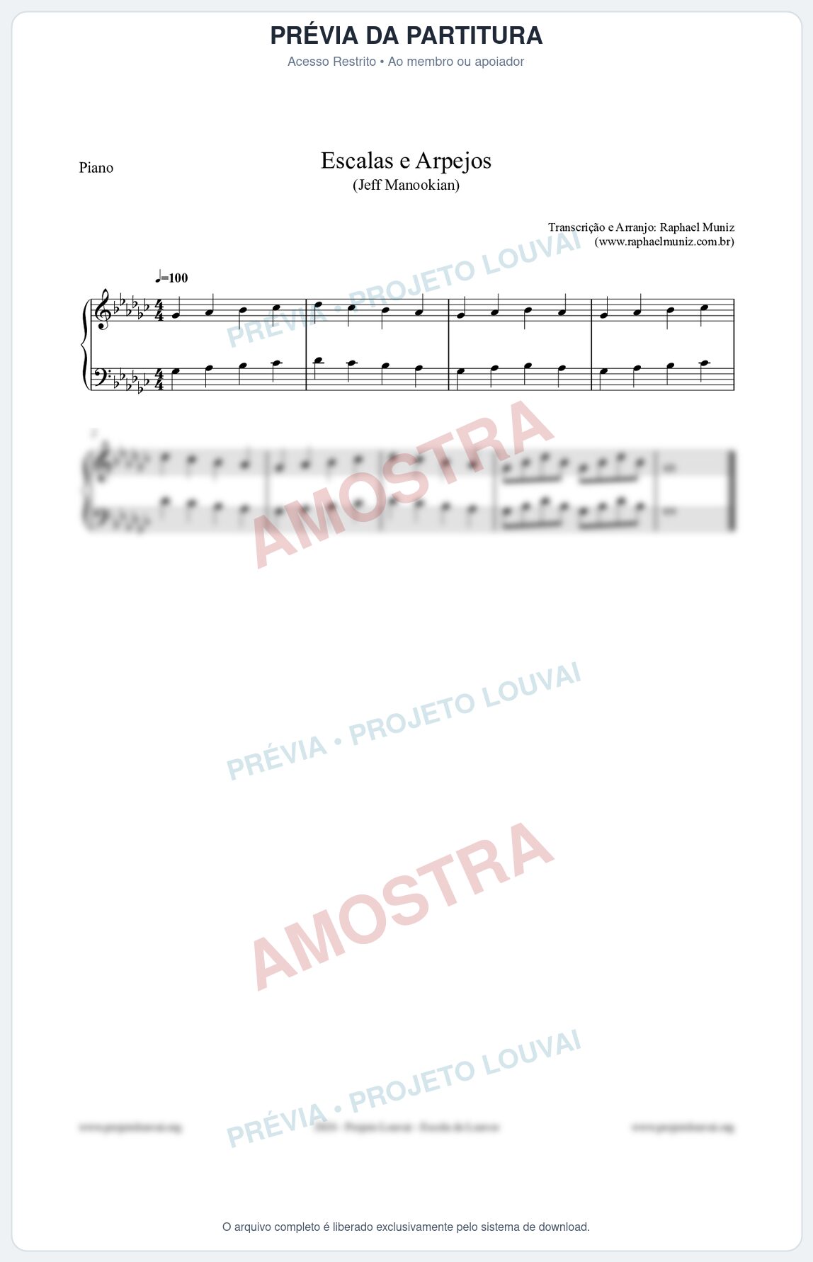 Prévia protegida da primeira página da partitura Partitura para Piano - Escalas e Arpejos - Jeff Manookian