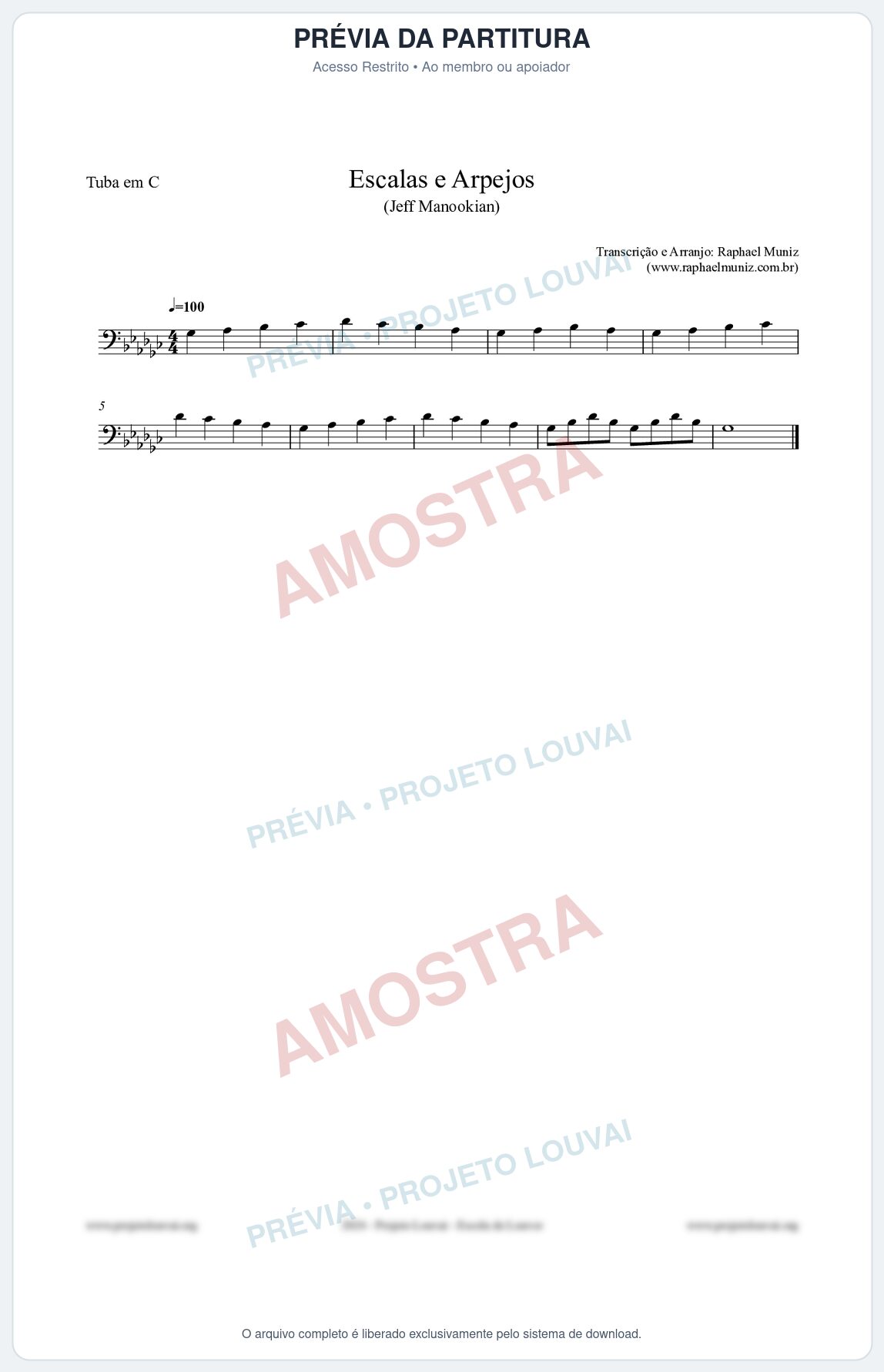 Prévia protegida da primeira página da partitura Partitura para Tuba em C - Escalas e Arpejos - Jeff Manookian