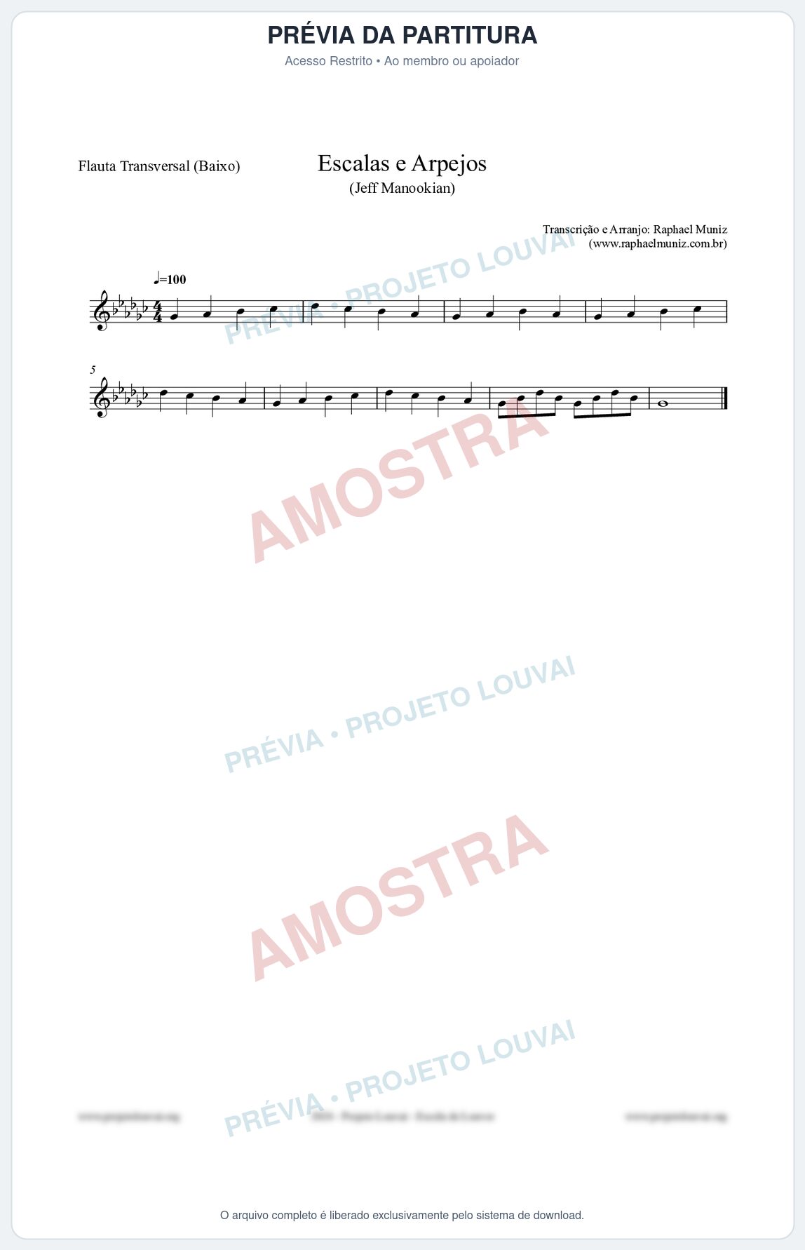 Prévia protegida da primeira página da partitura Partitura para Flauta Transversal (Baixo) - Escalas e Arpejos - Jeff Manookian