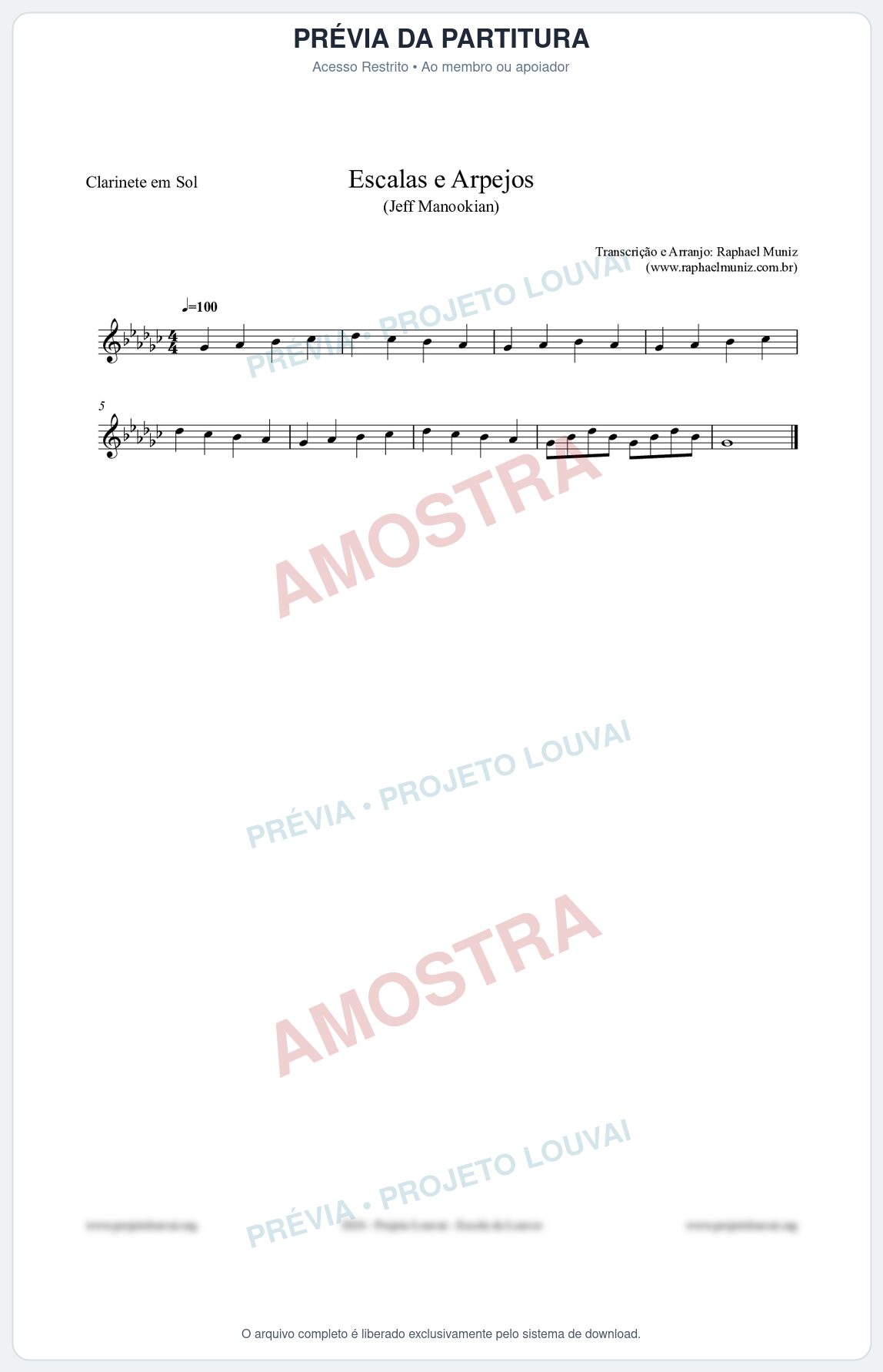 Prévia protegida da primeira página da partitura Partitura para Clarinete em Sol - Escalas e Arpejos - Jeff Manookian