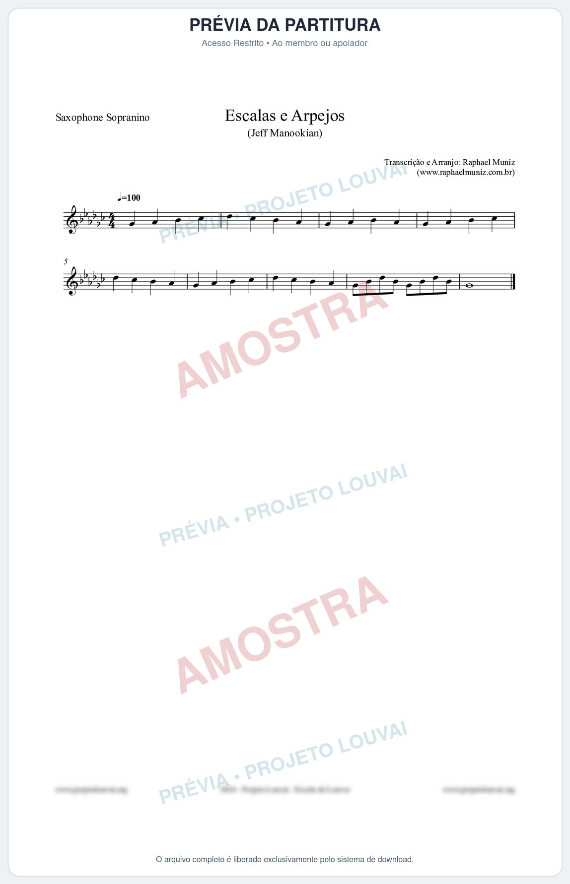 Prévia protegida da primeira página da partitura Partitura para Saxophone Sopranino - Escalas e Arpejos - Jeff Manookian