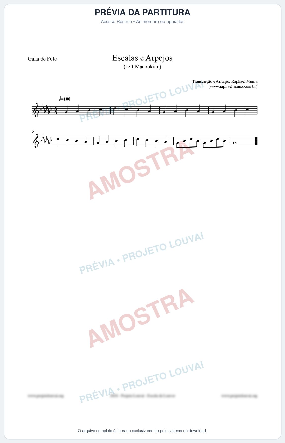 Prévia protegida da primeira página da partitura Partitura para Gaita de Fole - Escalas e Arpejos - Jeff Manookian