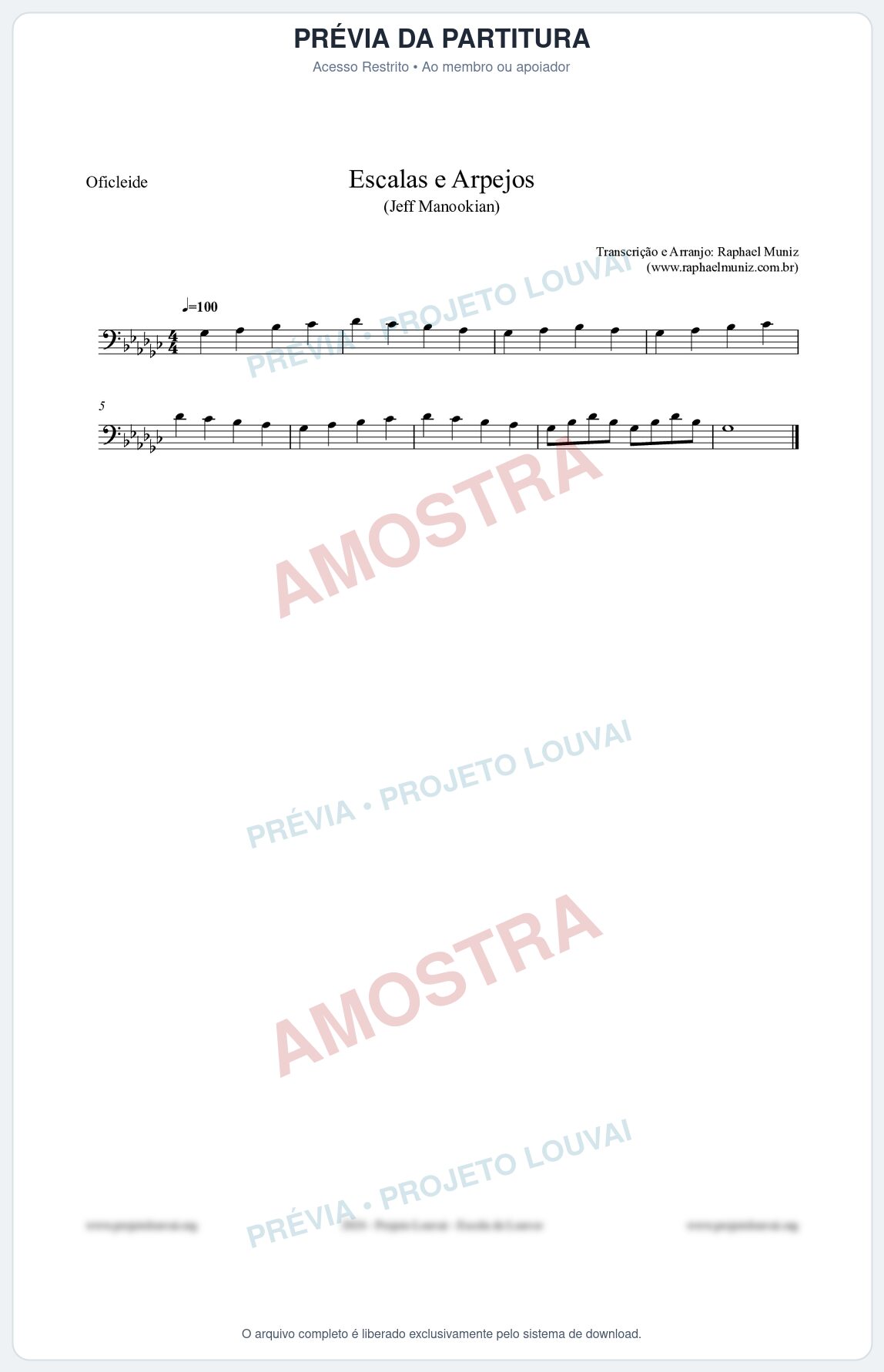 Prévia protegida da primeira página da partitura Partitura para Oficleide - Escalas e Arpejos - Jeff Manookian