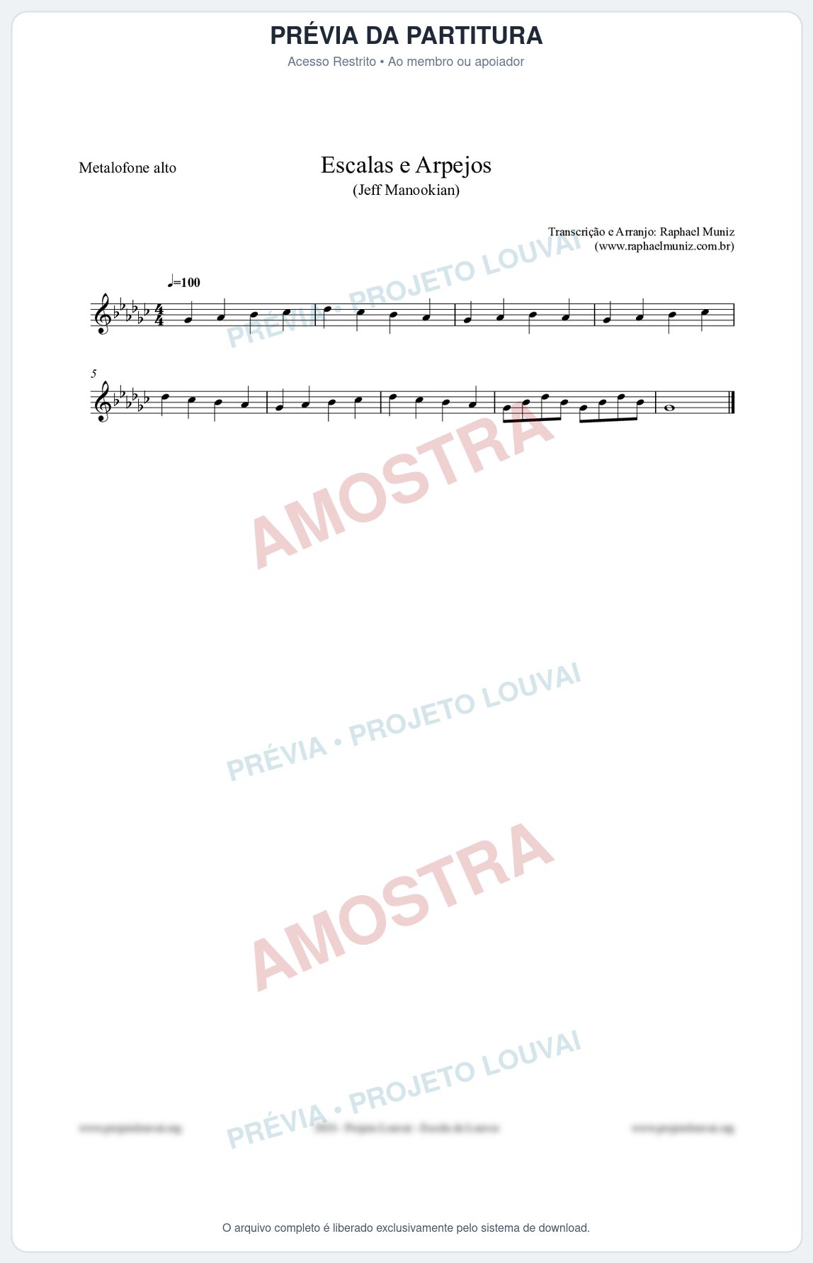 Prévia protegida da primeira página da partitura Partitura para Metalofone alto - Escalas e Arpejos - Jeff Manookian