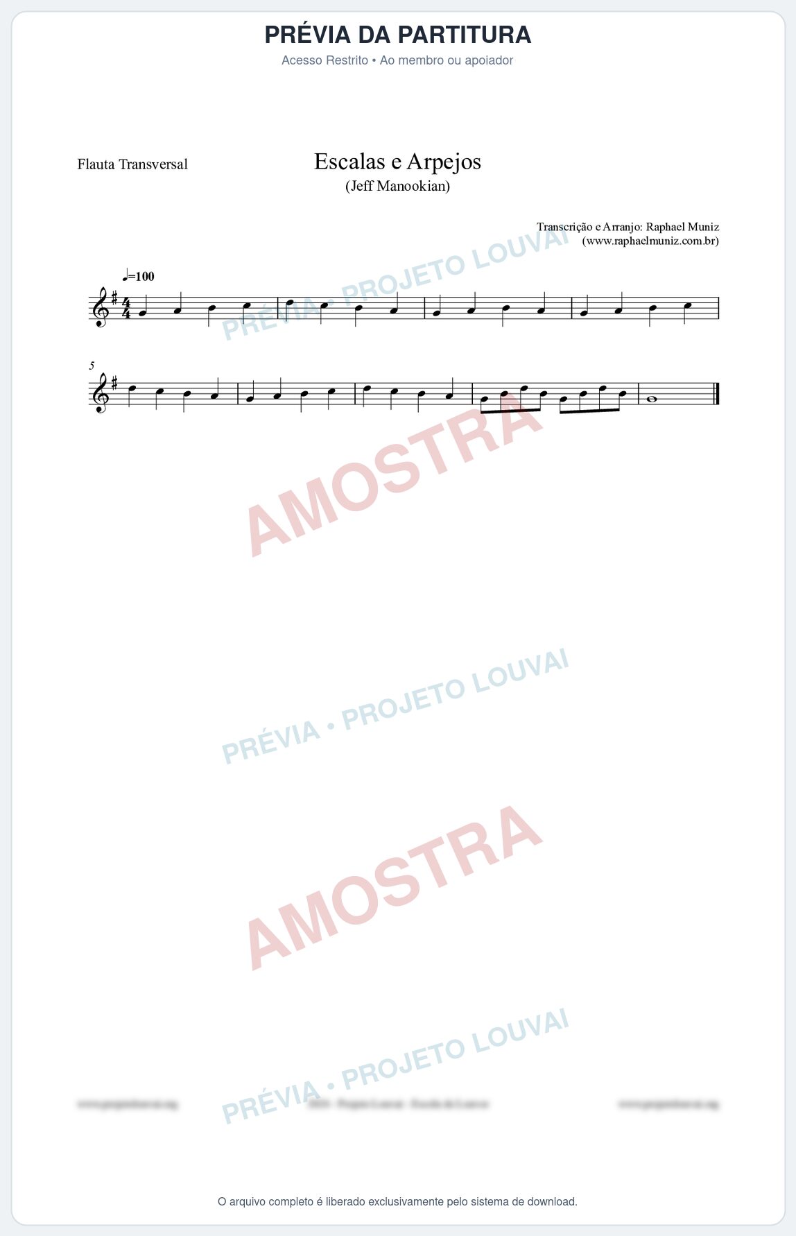 Prévia protegida da primeira página da partitura Partitura para Flauta Transversal - Escalas e Arpejos - Jeff Manookian
