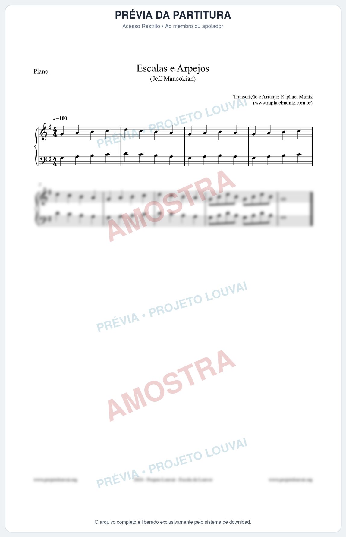 Prévia protegida da primeira página da partitura Partitura para Piano - Escalas e Arpejos - Jeff Manookian