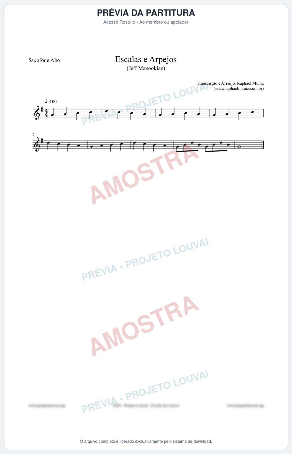 Prévia protegida da primeira página da partitura Partitura para Saxofone Alto - Escalas e Arpejos - Jeff Manookian