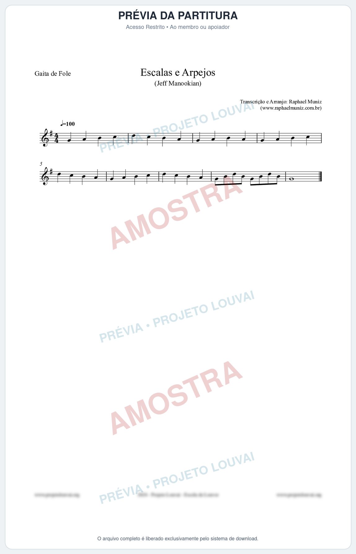 Prévia protegida da primeira página da partitura Partitura para Gaita de Fole - Escalas e Arpejos - Jeff Manookian