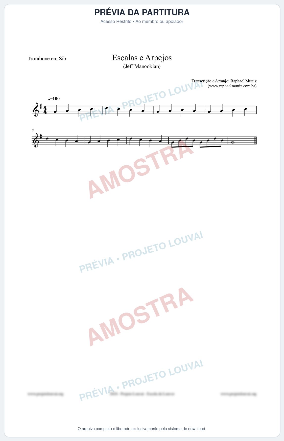 Prévia protegida da primeira página da partitura Partitura para Trombone em Sib - Escalas e Arpejos - Jeff Manookian
