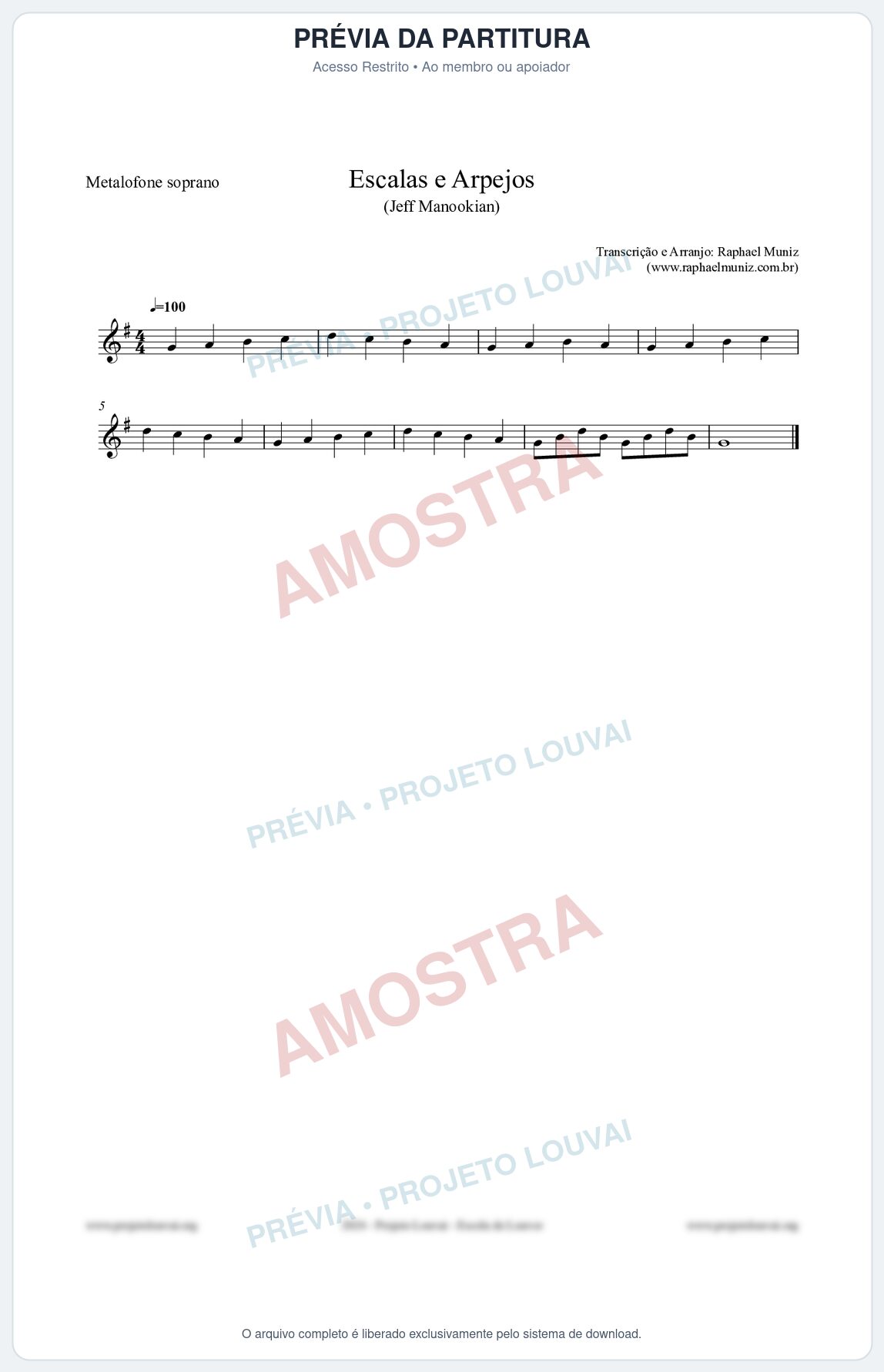 Prévia protegida da primeira página da partitura Partitura para Metalofone soprano - Escalas e Arpejos - Jeff Manookian