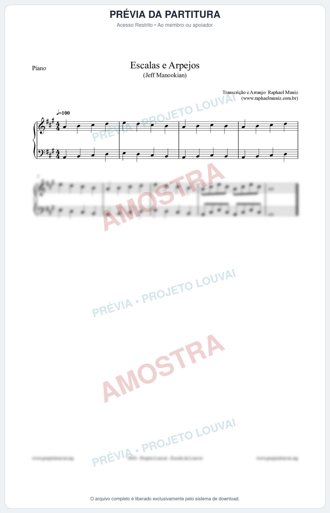 Prévia protegida da primeira página da partitura Partitura para Piano - Escalas e Arpejos - Jeff Manookian