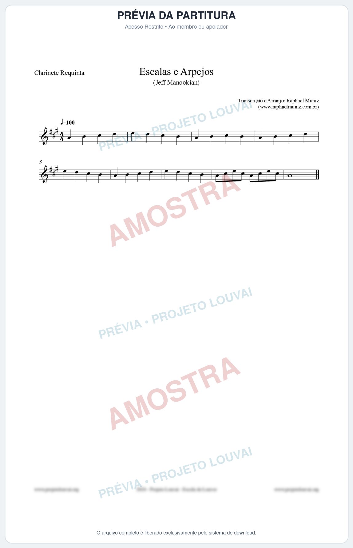 Prévia protegida da primeira página da partitura Partitura para Clarinete Requinta - Escalas e Arpejos - Jeff Manookian