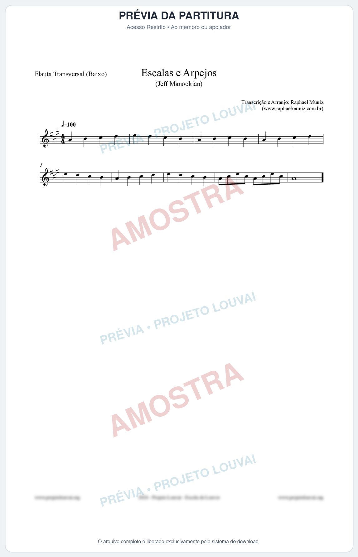 Prévia protegida da primeira página da partitura Partitura para Flauta Transversal (Baixo) - Escalas e Arpejos - Jeff Manookian