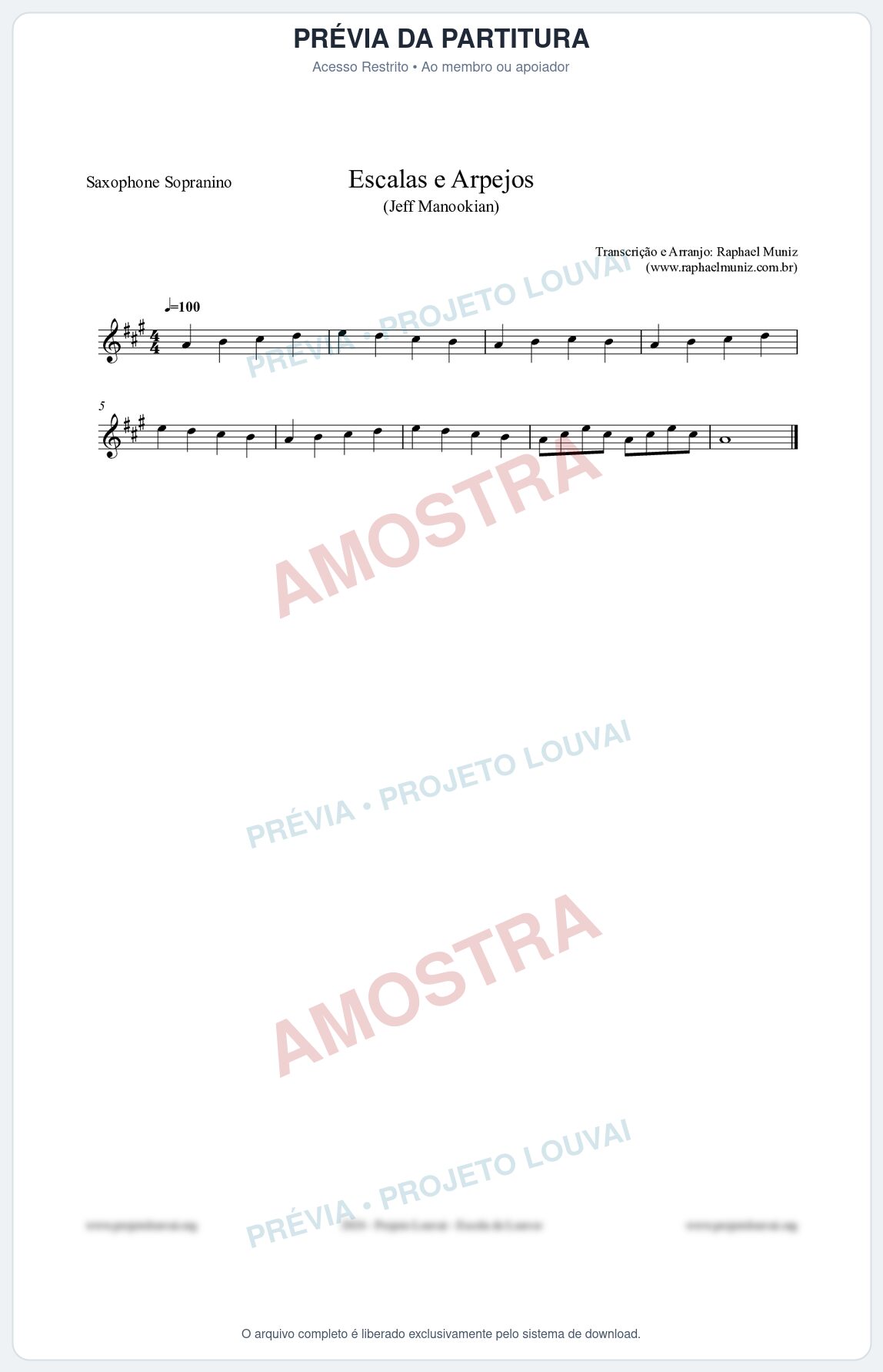 Prévia protegida da primeira página da partitura Partitura para Saxophone Sopranino - Escalas e Arpejos - Jeff Manookian