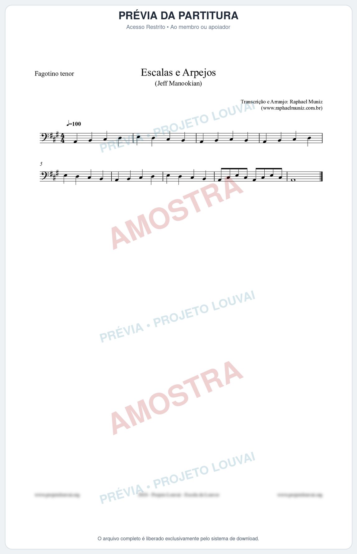Prévia protegida da primeira página da partitura Partitura para Fagotino tenor - Escalas e Arpejos - Jeff Manookian