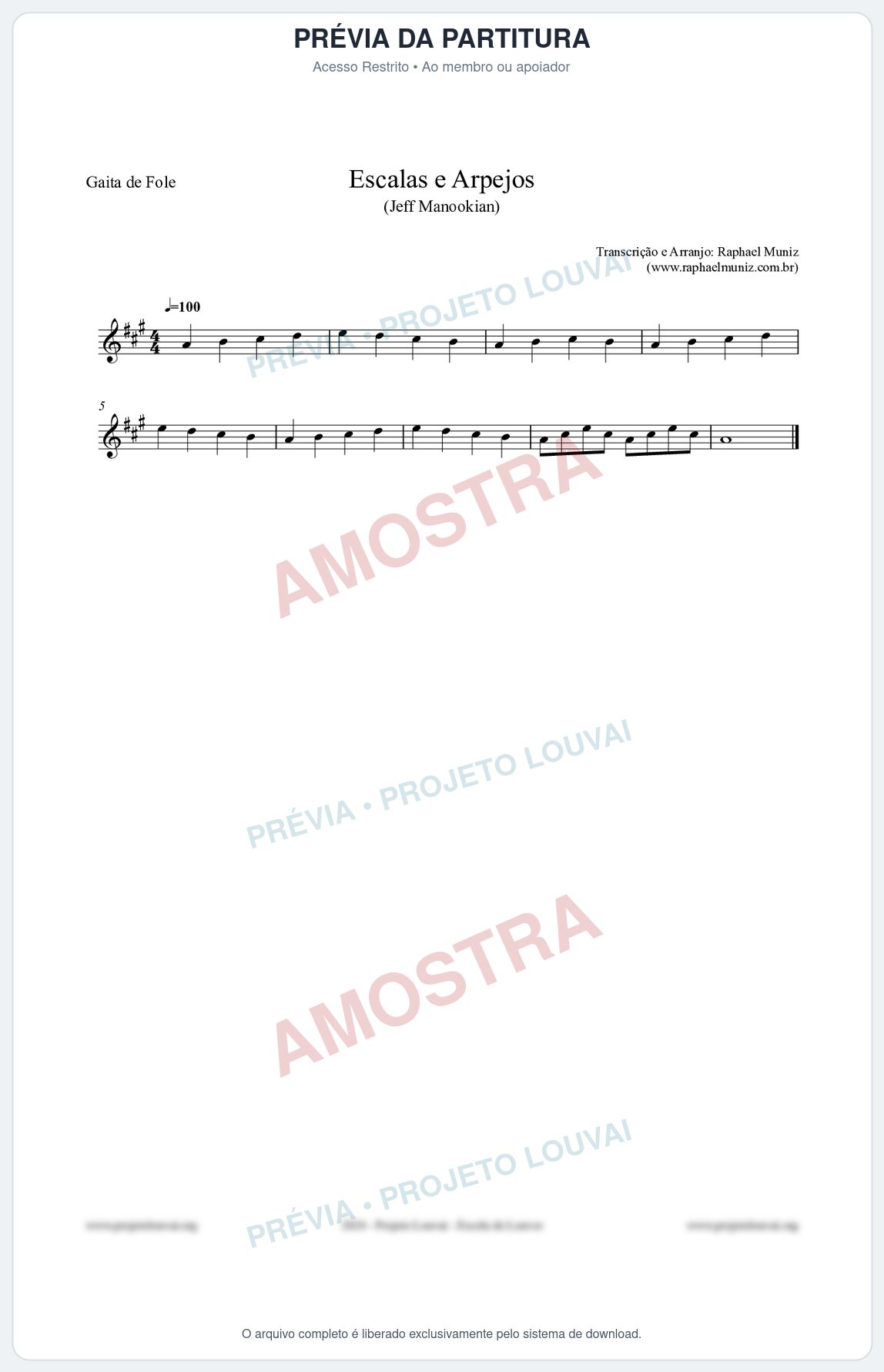 Prévia protegida da primeira página da partitura Partitura para Gaita de Fole - Escalas e Arpejos - Jeff Manookian