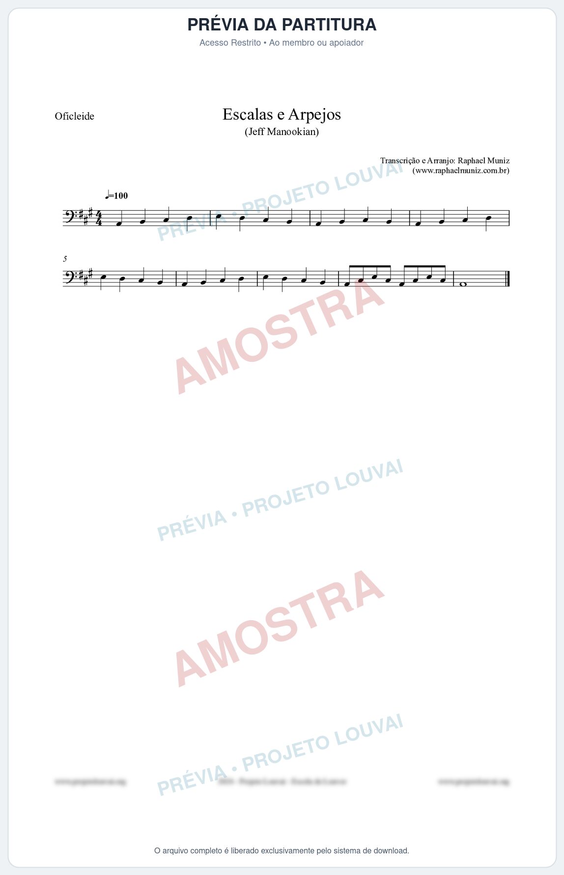 Prévia protegida da primeira página da partitura Partitura para Oficleide - Escalas e Arpejos - Jeff Manookian