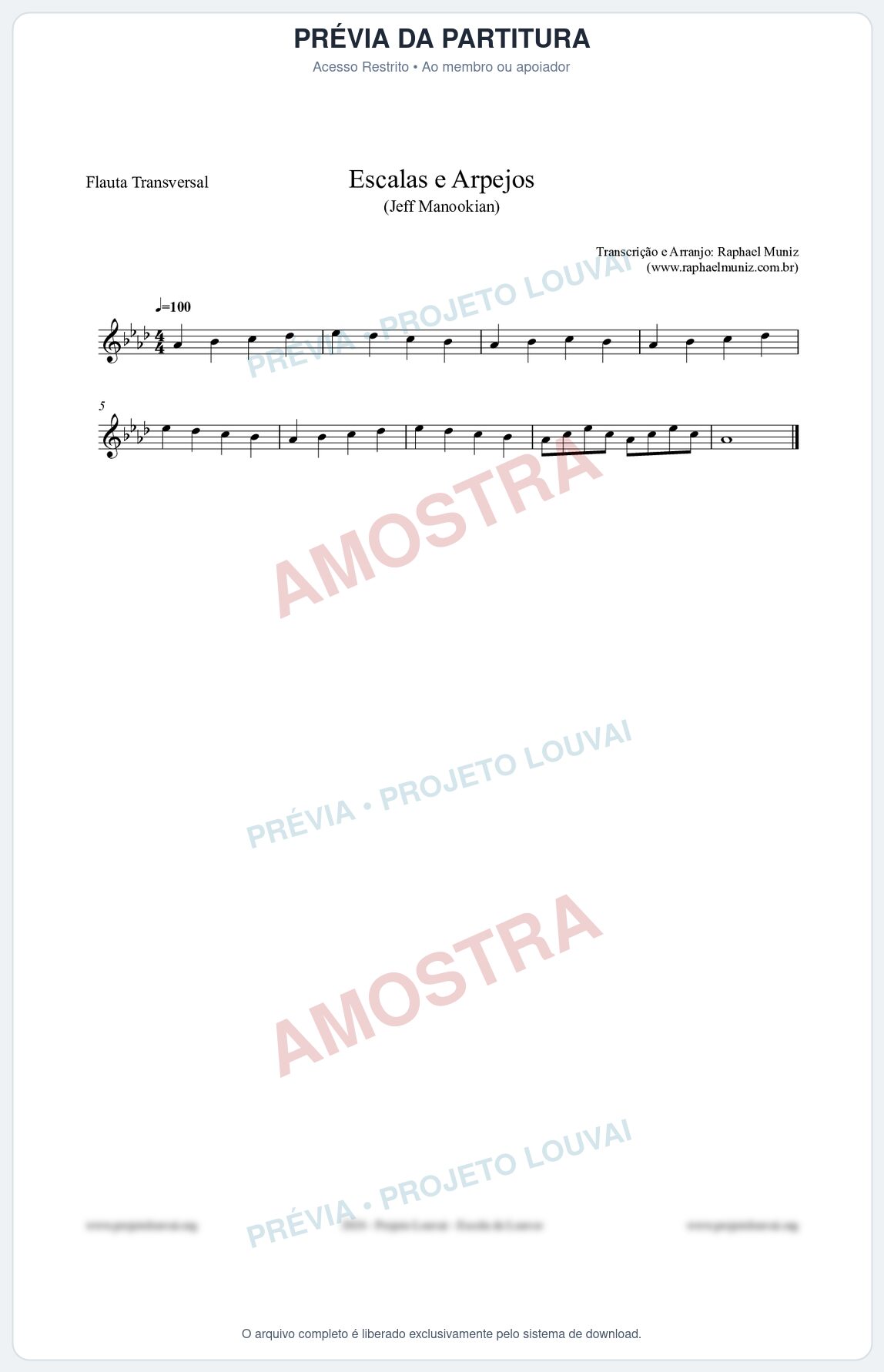 Prévia protegida da primeira página da partitura Partitura para Flauta Transversal - Escalas e Arpejos - Jeff Manookian