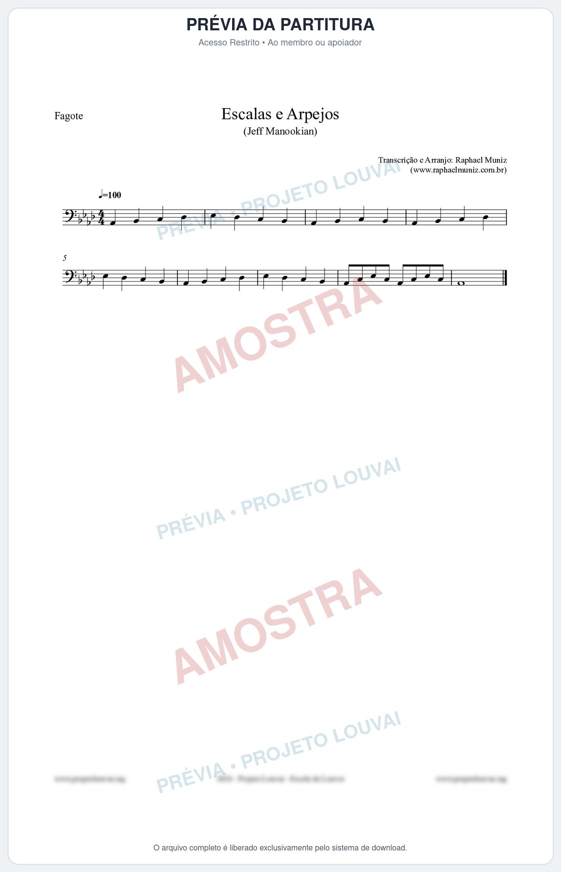 Prévia protegida da primeira página da partitura Partitura para Fagote - Escalas e Arpejos - Jeff Manookian