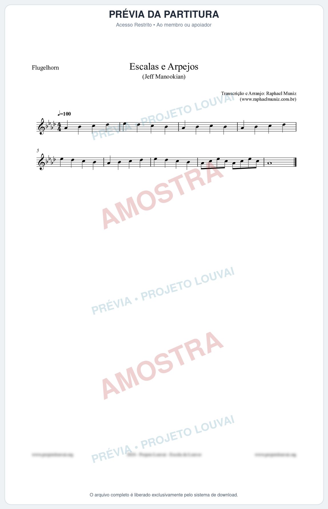 Prévia protegida da primeira página da partitura Partitura para Flugelhorn - Escalas e Arpejos - Jeff Manookian