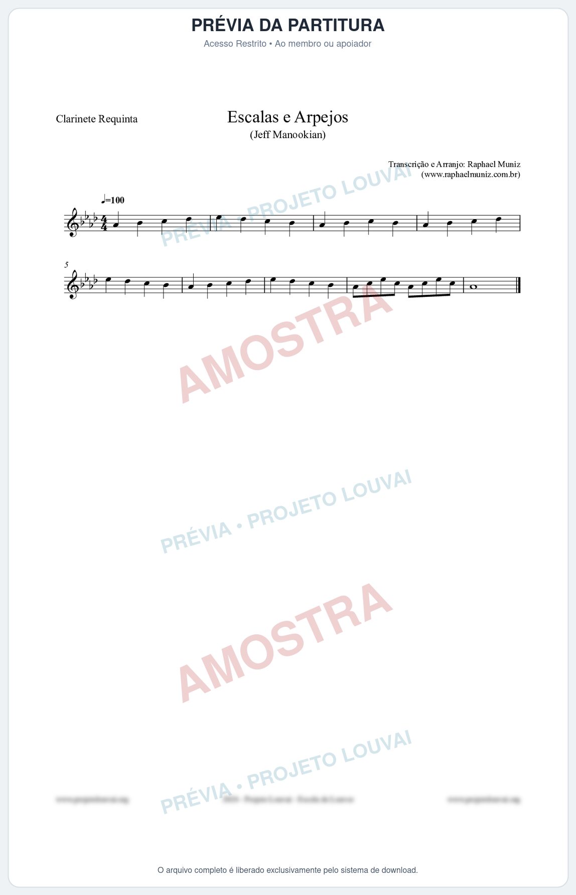 Prévia protegida da primeira página da partitura Partitura para Clarinete Requinta - Escalas e Arpejos - Jeff Manookian