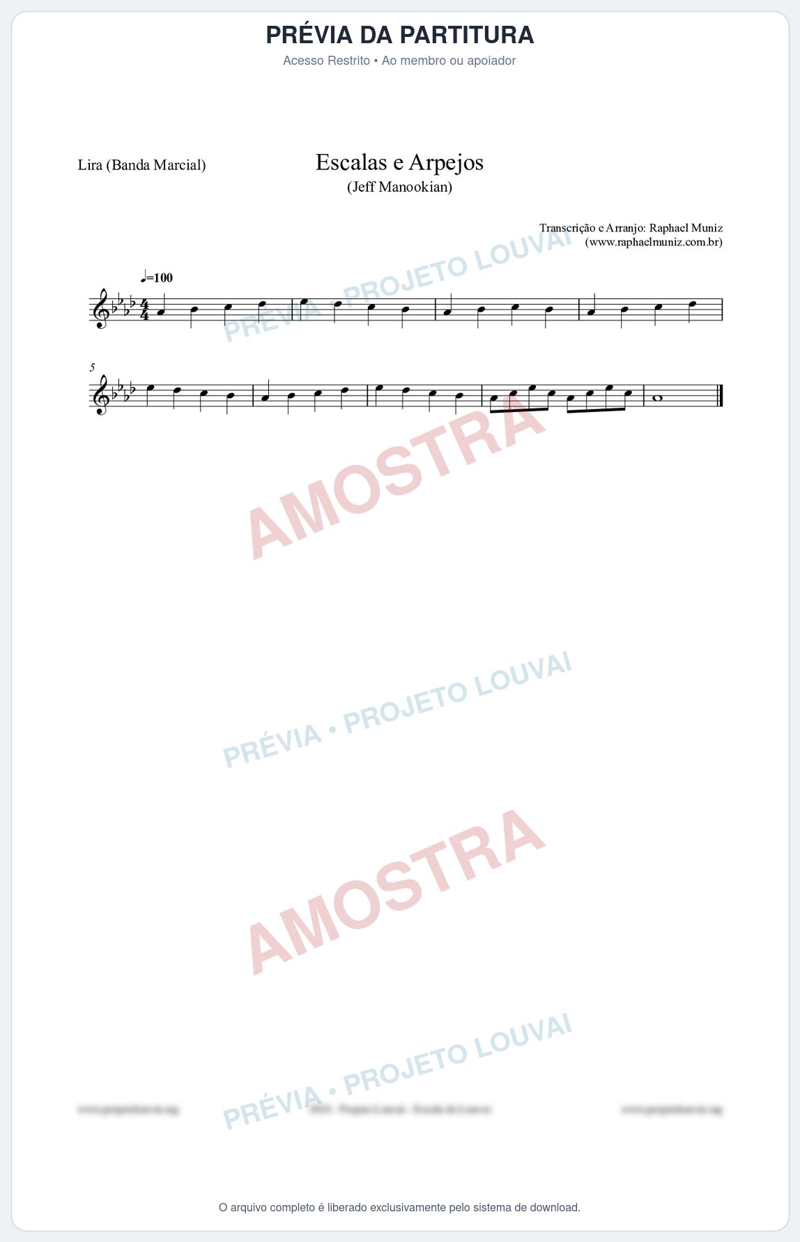 Prévia protegida da primeira página da partitura Partitura para Lira (Banda Marcial) - Escalas e Arpejos - Jeff Manookian
