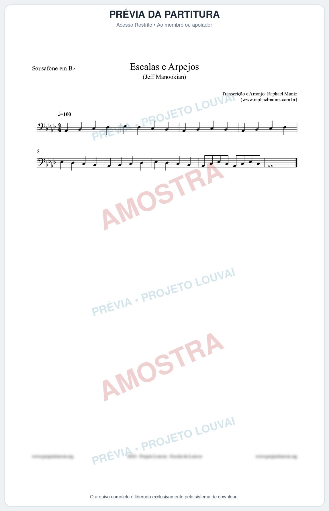 Prévia protegida da primeira página da partitura Partitura para Sousafone em Bb - Escalas e Arpejos - Jeff Manookian