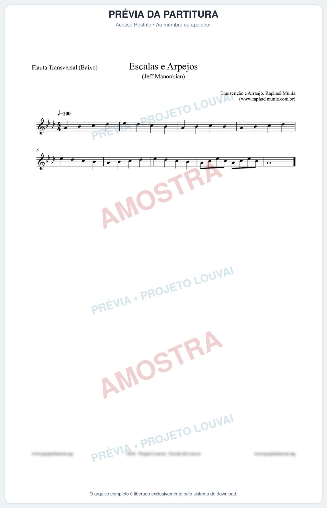 Prévia protegida da primeira página da partitura Partitura para Flauta Transversal (Baixo) - Escalas e Arpejos - Jeff Manookian