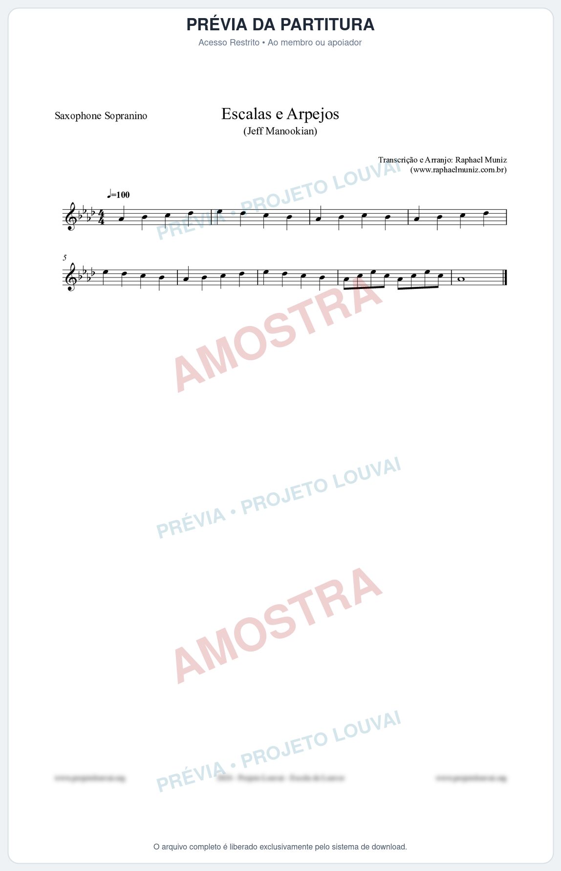 Prévia protegida da primeira página da partitura Partitura para Saxophone Sopranino - Escalas e Arpejos - Jeff Manookian